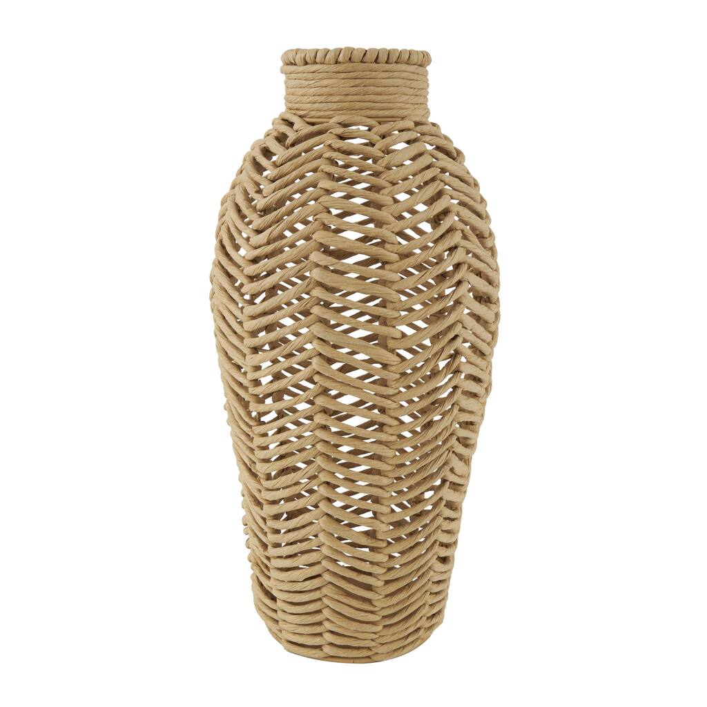 Jute Rope Handmade Woven Decorative Vase with Chevron Pattern - Brown - Roche River Decor