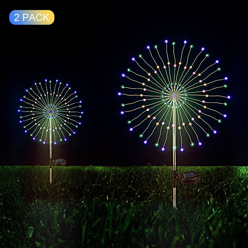Solar Garden Lights 2 Pack Solar Firework Lights 20 LED Powered 40 Copper Wires String Path Light in Warm White - 27.55 in.