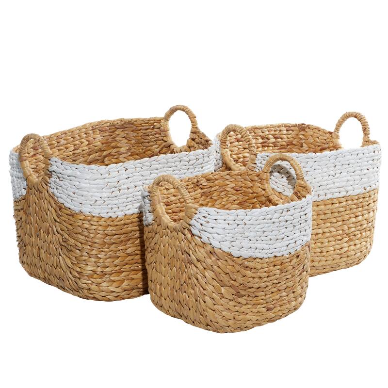 Seagrass Handmade Large Woven Decorative and Functional Storage Basket with Handles - Brown, White, Black