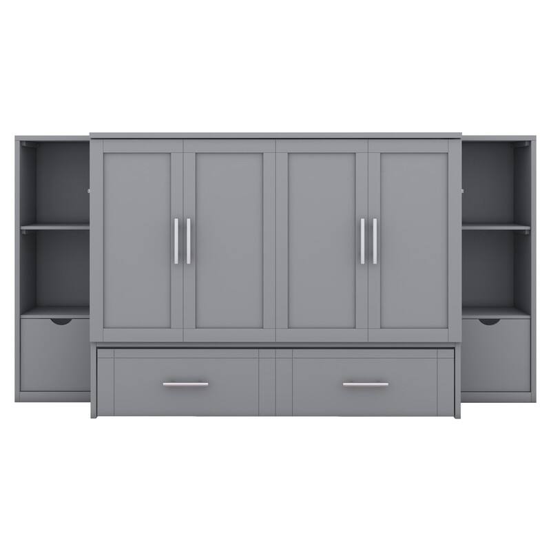 Murphy Bed with Shelves, Drawers and USB Ports,Gray