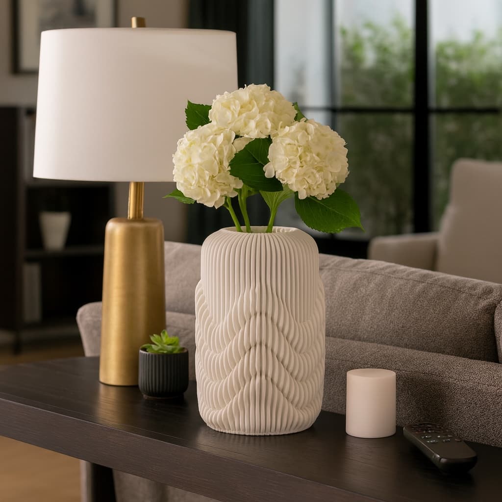 Porcelain 3D Printed Textured Vase - Ivory/Beige
