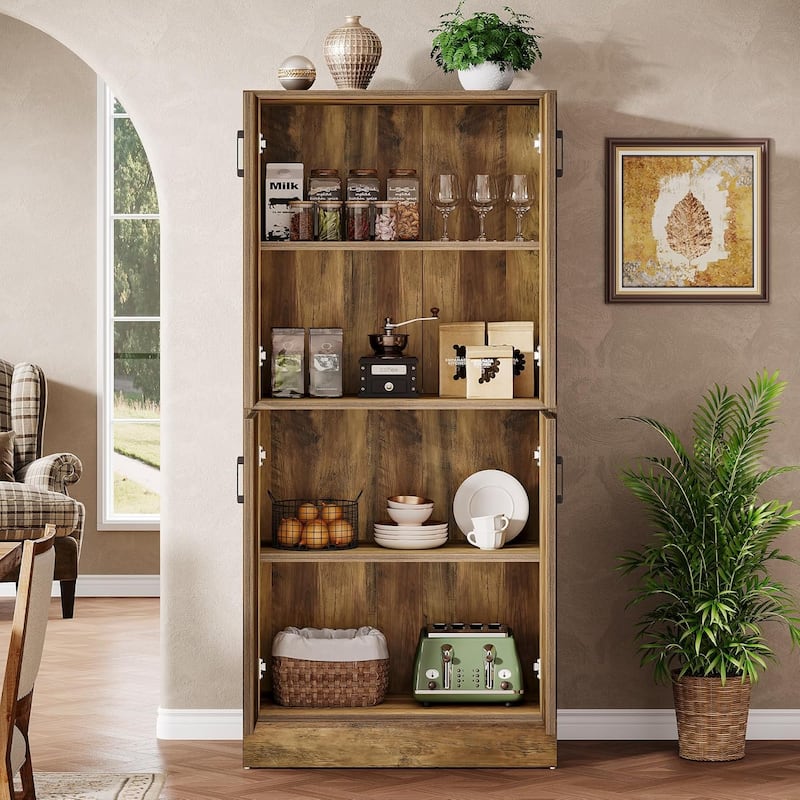 69.7" Tall Bookcase, 4 Tiers Farmhouse Wooden Bookshelf Display Cabinet