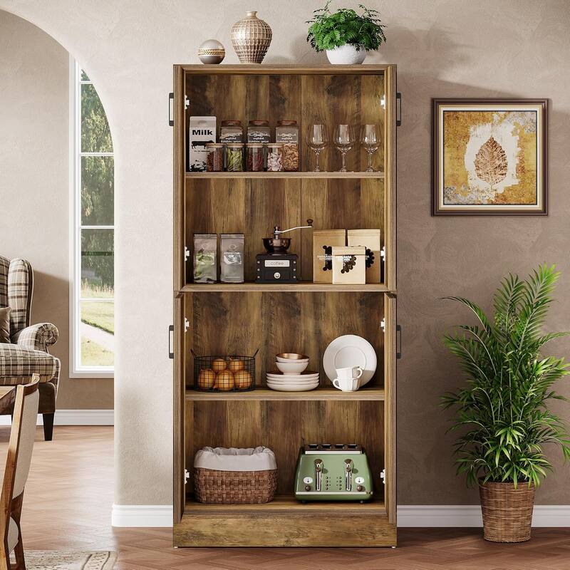 69.7 Inches Wooden Bookshelf, 4-Tier Bookcase Display Cabinet with Adjustable Shelves
