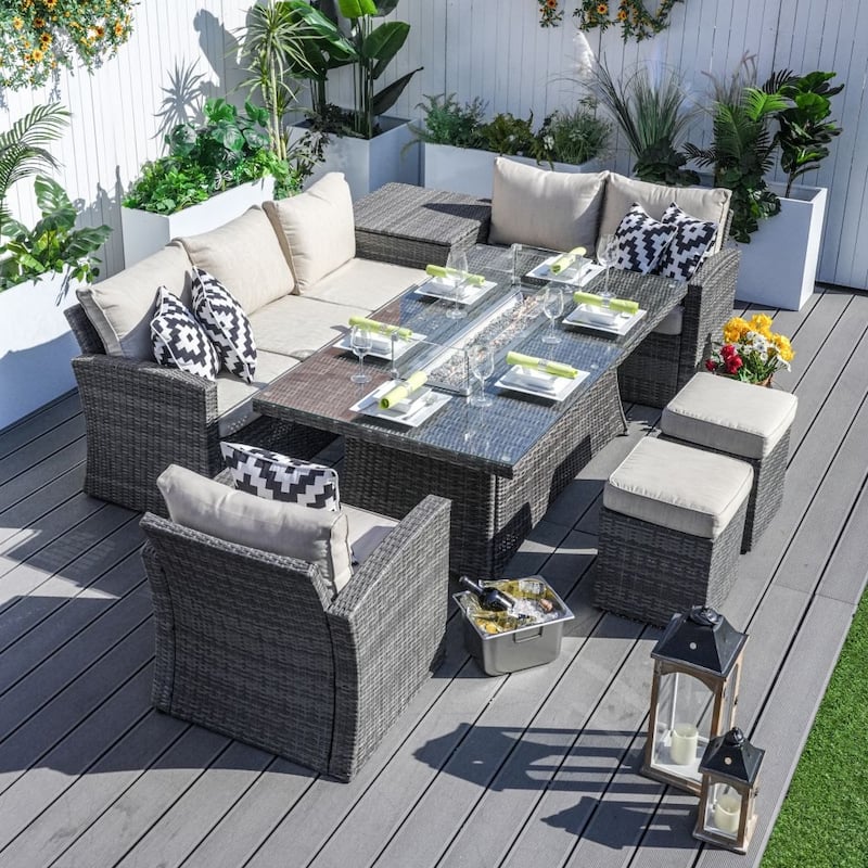Morden Wicker/ Steel 7-piece Outdoor Conversation Firepit Dining Sets