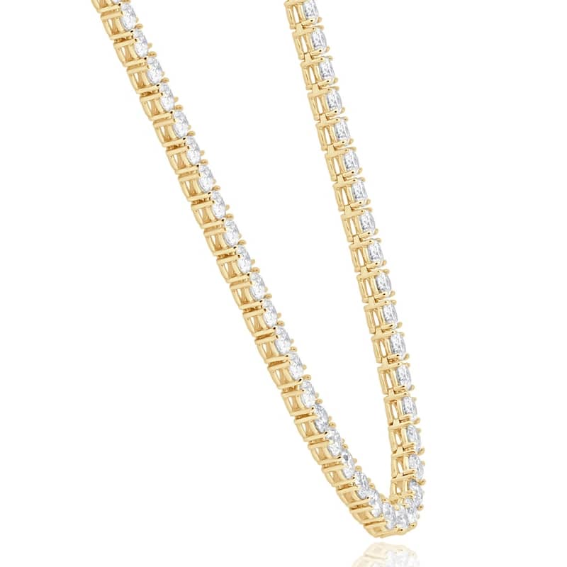 33 Ct Round-Cut Diamond Tennis Necklace Yellow Gold 18"
