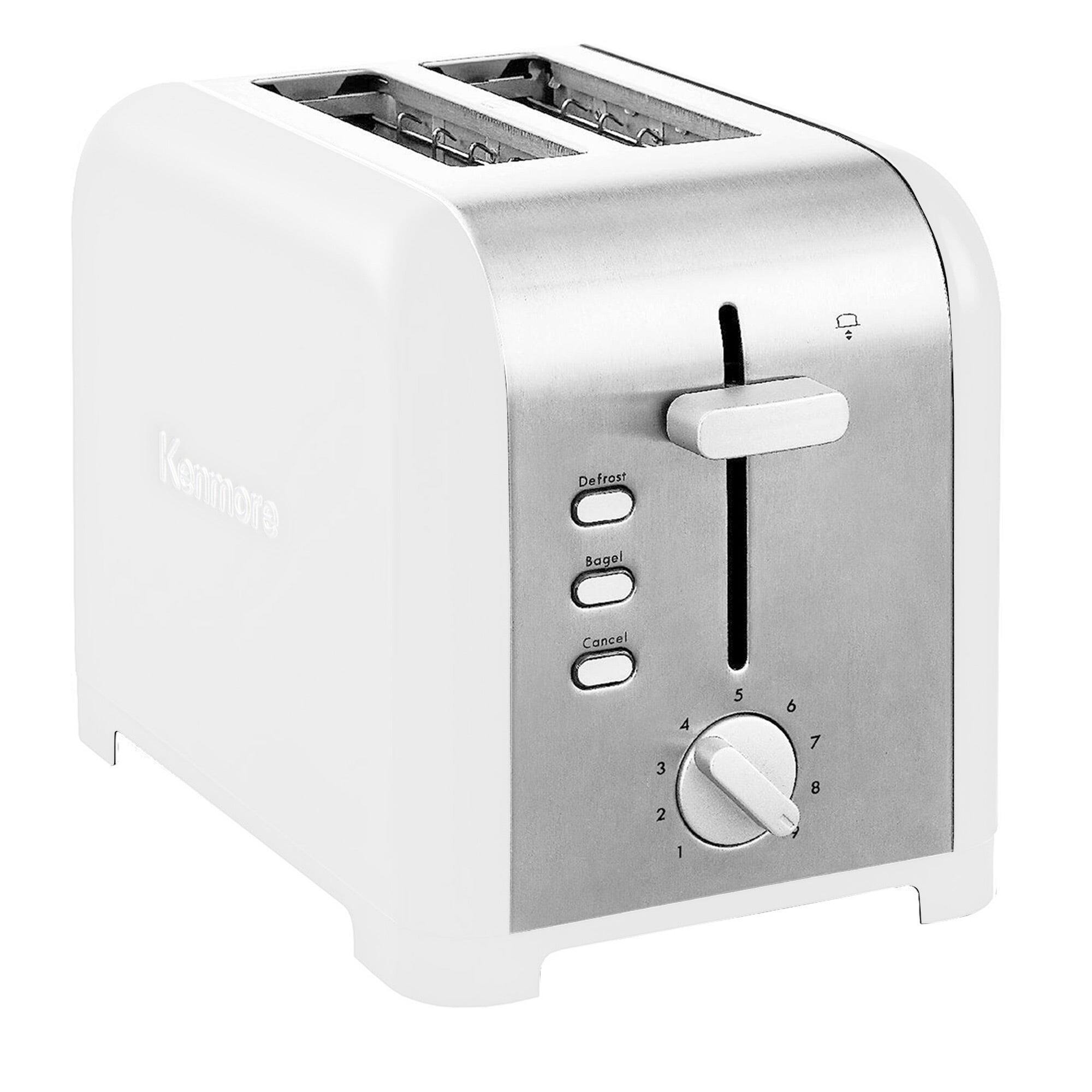 Kenmore 2Slice White Stainless Steel Toaster,Wide Slot, Bagel/Defrost