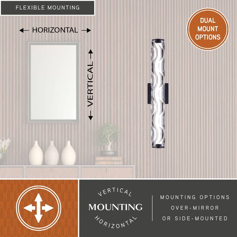 Marseille 1-Light Bathroom Vanity Lighting Fixture, Clear Wave Glass Shade, Dimmable, Integrated LED, Wall Mounted Sconce