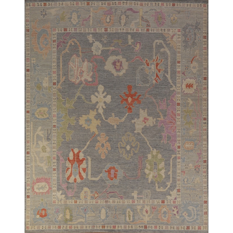Hand Knotted Oriental 100% Wool Carpet Transitional All-Over Greys & Charcoal Oushak Area Rug - 9' 11'' X 8' 1''