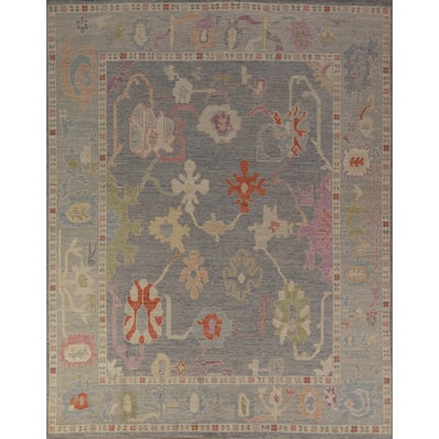 Gray Oushak Turkish Area Rug Hand-Knotted Vegetable Dye Wool Carpet - 8'1" x 9'11"