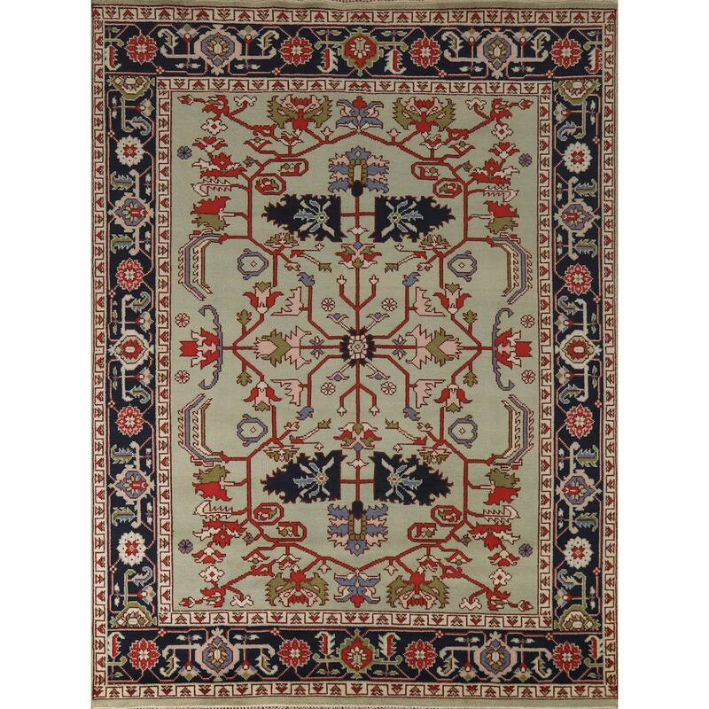 Hand Knotted Oriental 100% Wool Carpet Traditional Geometric Green Heriz (serapi) Area Rug - 9' 9'' X 7' 11''