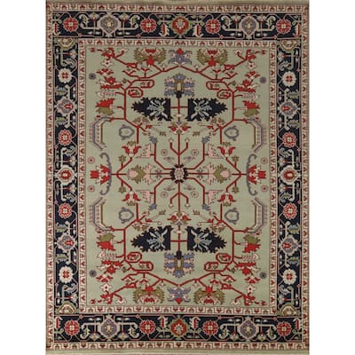 Hand Knotted Oriental 100% Wool Carpet Traditional Geometric Green Heriz (serapi) Area Rug - 9' 9'' X 7' 11''
