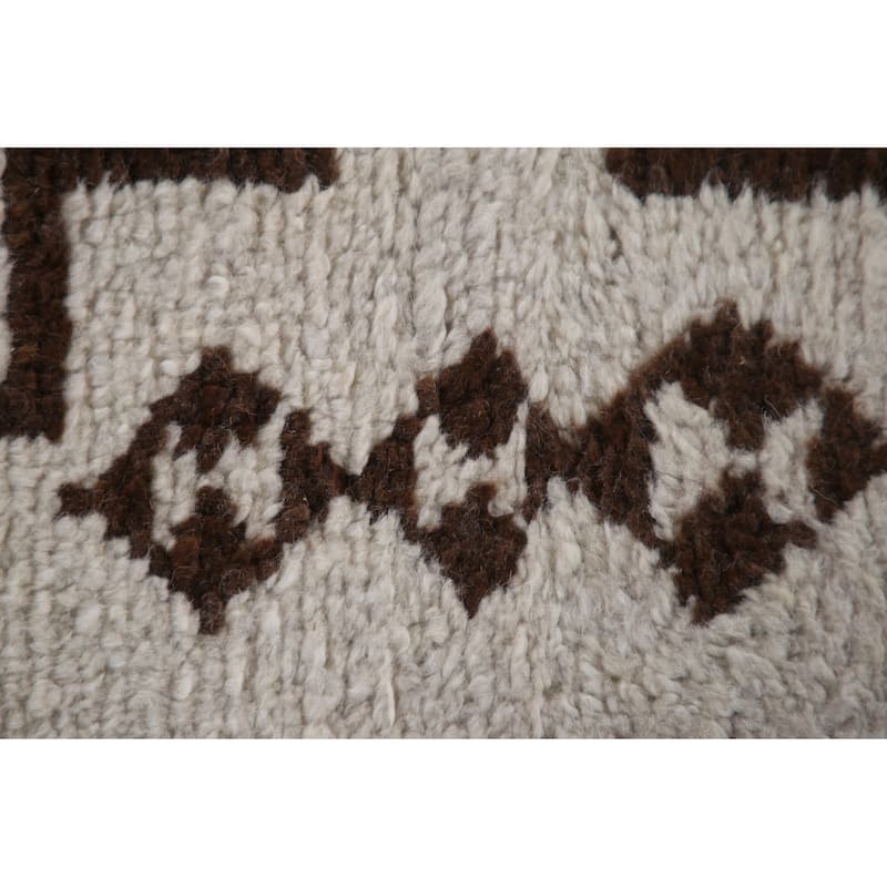 Geometric Anatolian Turkish Runner Rug Handmade Beige Wool Carpet - 3'1"x 11'6"
