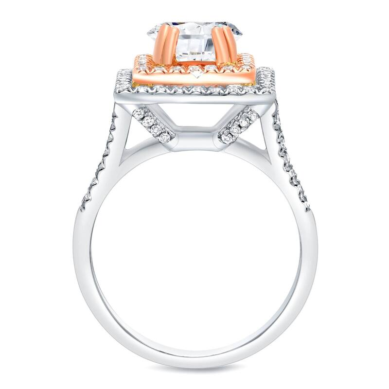 Auriya 14k Two-tone Gold 1 3/4ctw Cushion-cut Halo Diamond Engagement Ring