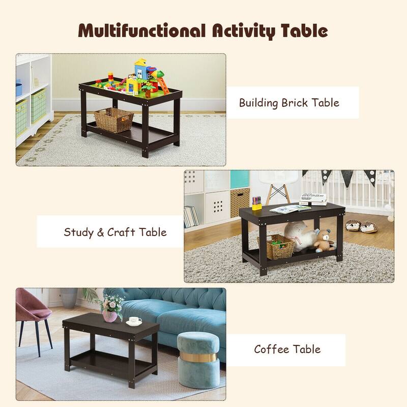 Gymax Patented Wood Kids Activity Play Table Block Table Multifunction - 32.5'' x 17'' x 19.5''