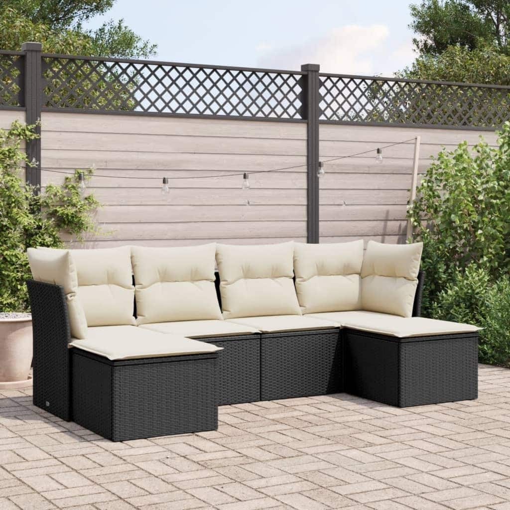 vidaXL Garden Sofa Set Black PE rattan 6 Piece Durable Garden Sofa Set - 21.7 x 21.7 x 14.6