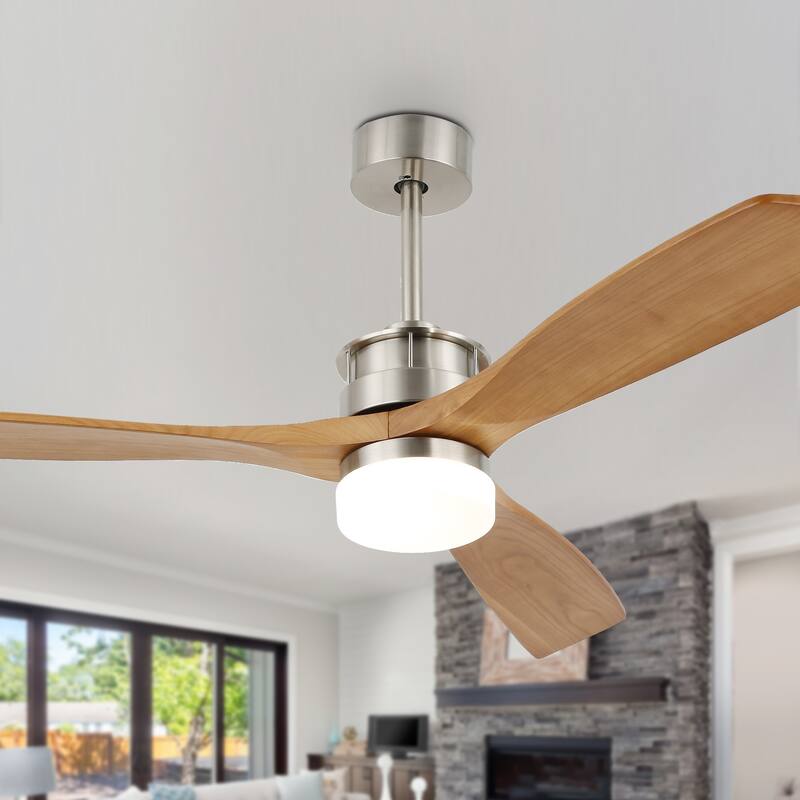 Oaks Aura Gamay 52 in. LED Indoor Solid Wood Reversible Scandi-Japanese Ceiling Fan With Latest DC Motor Technology - Nickel
