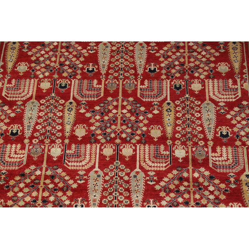 Hand Knotted Oriental 100% Wool Carpet Traditional All-Over Red Ziegler Area Rug - 9' 9'' X 6' 7''