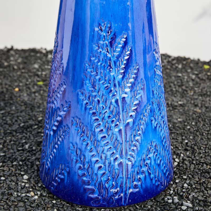 Glitzhome 27.5"H Two Birds Embossed Ceramic LED Birdbath Patio Outdoor Fountain