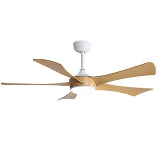 6-Speed Remote Control Wood Ceiling Fan with Dimmable LED Light & Time Function, Reversible DC Motor