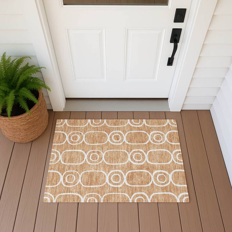 Machine Washable Indoor/ Outdoor Modern Vibe Chantille Rug - Rust - 1'8" x 2'6"