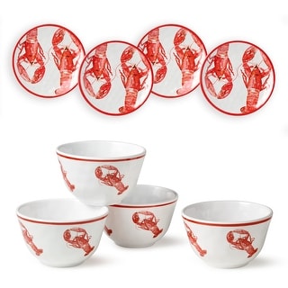 Certified International Beach House Lobster 8-Piece Melamine Canapé Plate & Dip Bowl Set - 6.00"L x 6.00"W x 0.25"H