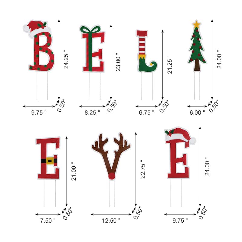 Glitzhome Set of 7 BELIEVE Yard Stake or Wall Decor (2 Functions)