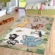 preview thumbnail 1 of 6, Kids Rug with Jungle Animals - Giraffe Lion Monkey Zebra in Beige 2'8" x 4'11"