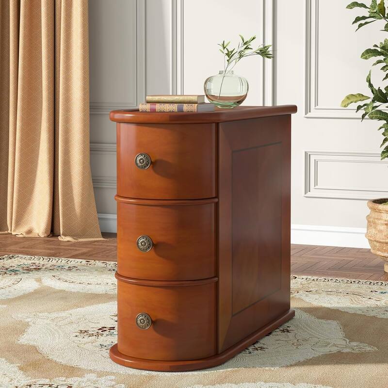 Sofa End Table, Wood Nightstand with 2 Drawers No Assembly Required
