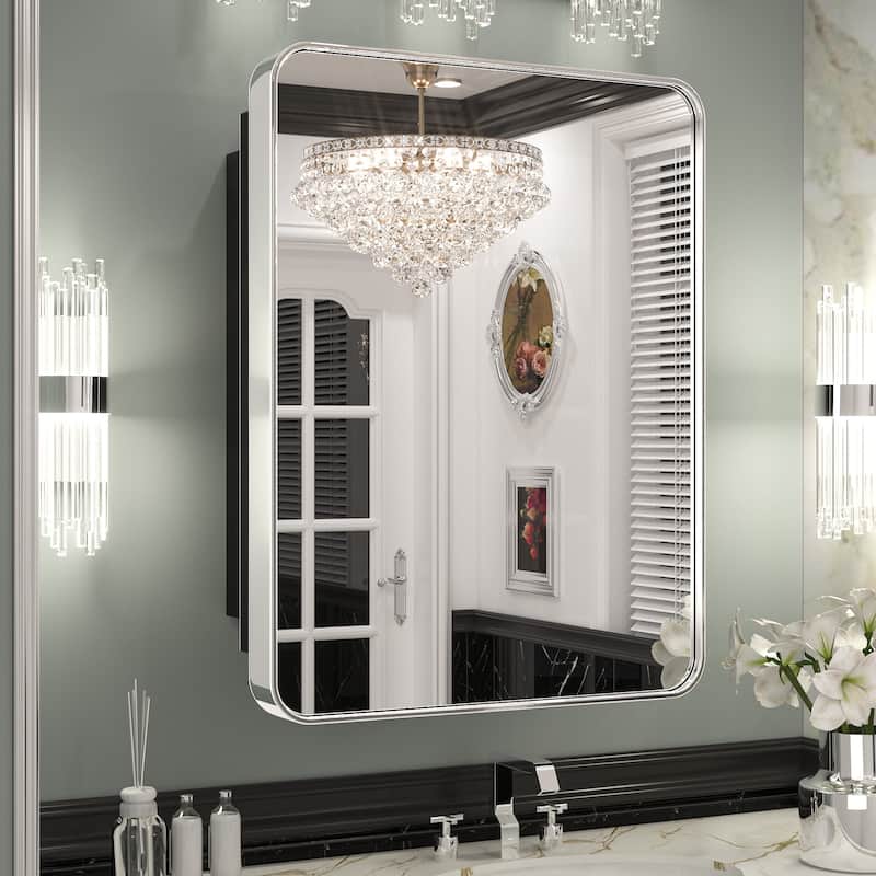 KEONJINN Medicine Cabinets for Bathroom with Mirror, Stainless Steel 1-3 Framed Doors - 20''x26'' - Chrome