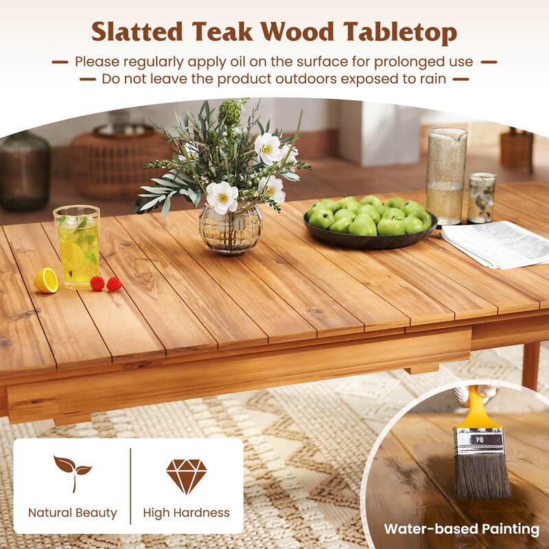 Costway 71"-94" Rectangular Teak Wood Table Patio Extendable Dining - See Details