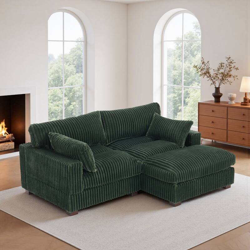 Plush Corduroy Upholstered Modular Sectional Sofa with Chaise