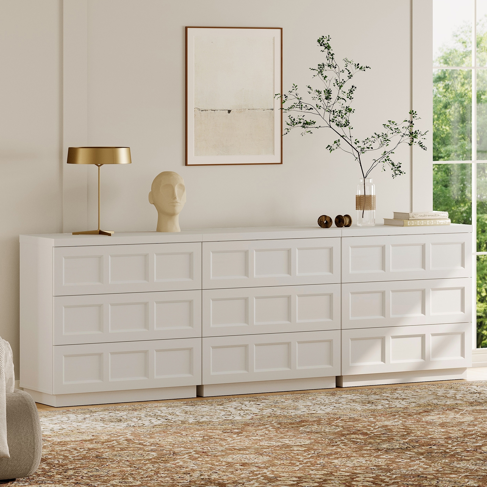 HOMOOI Boho Wood Dresser, Pop-Up Handle-Free Chest of Drawers, Anti-Wobble Silent Storage Dresser for Bedroom, Living Room
