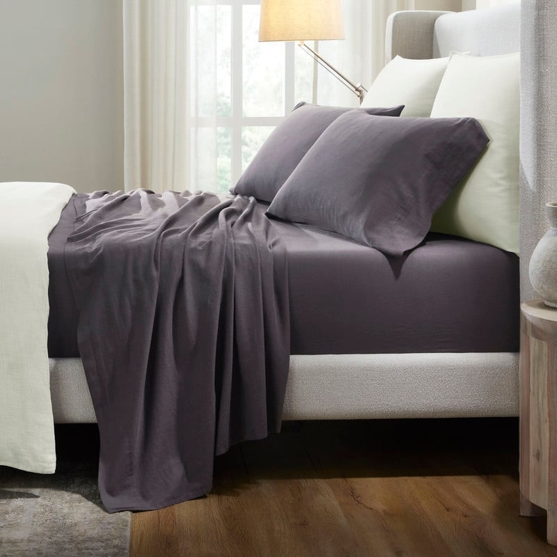 Superior Chloe 100% Cotton Percale Linen Texture Sheet Set - Plum - King
