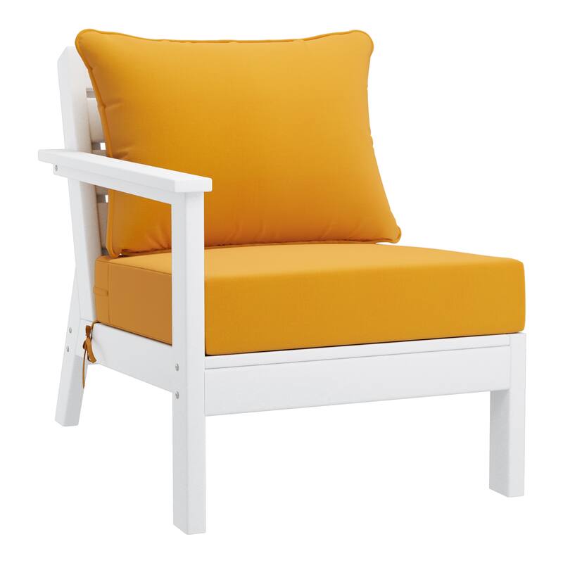 Birchwood All Weather HDPE Outdoor Patio Deep Seating White Left Arm Facing Chair With Cushions (1-Piece)