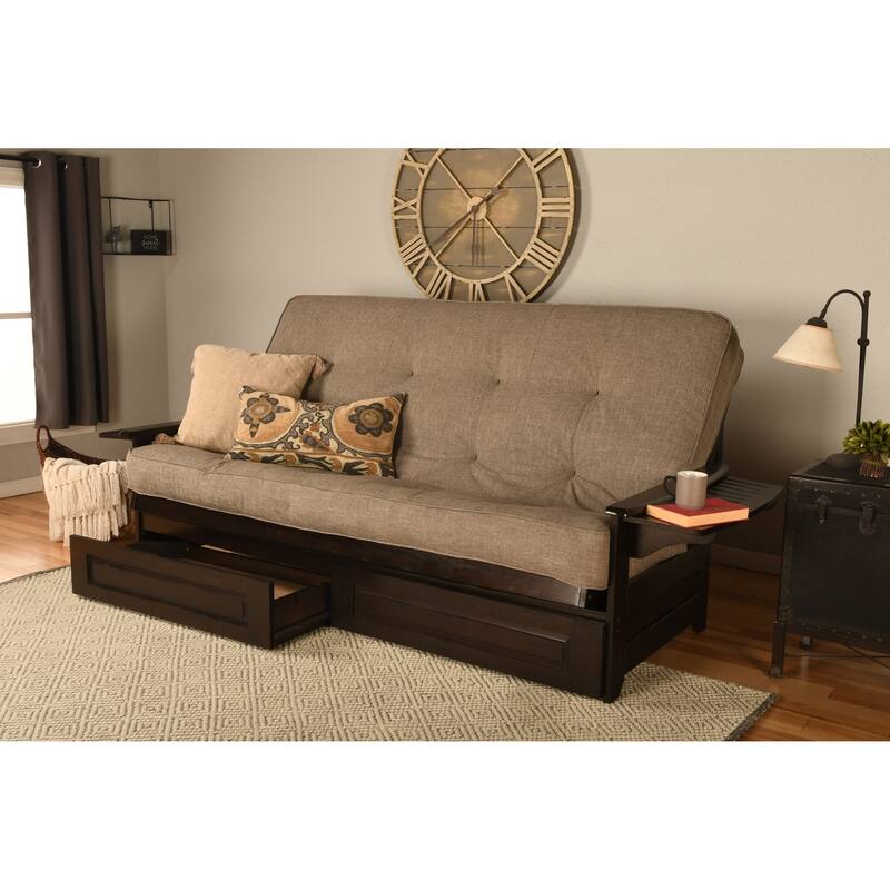 Somette Phoenix Queen-size Storage Futon Set in Espresso Finish with Linen Mattress