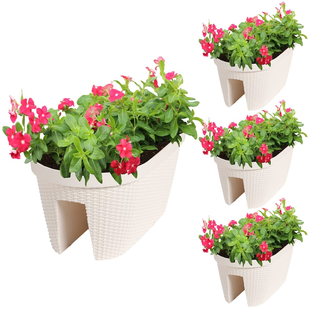 Aoodor 20'' Outdoor Balcony Railing PP Plastic Flower Pots - 4-Piece Set with Two Drainage Holes and Adjustable Brackets