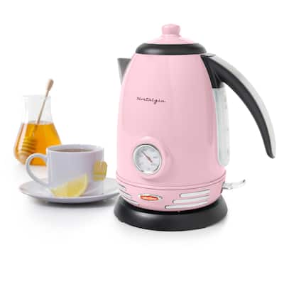 Nostalgia Retro 1.7-Liter Stainless Steel Electric Water Kettle with Strix Thermostat, Pink