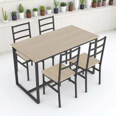 5-Piece Industrial Dining Table Set with Backrest Stools, Solid Metal Frame and MDF, Space-Saving Kitchen Table for Home