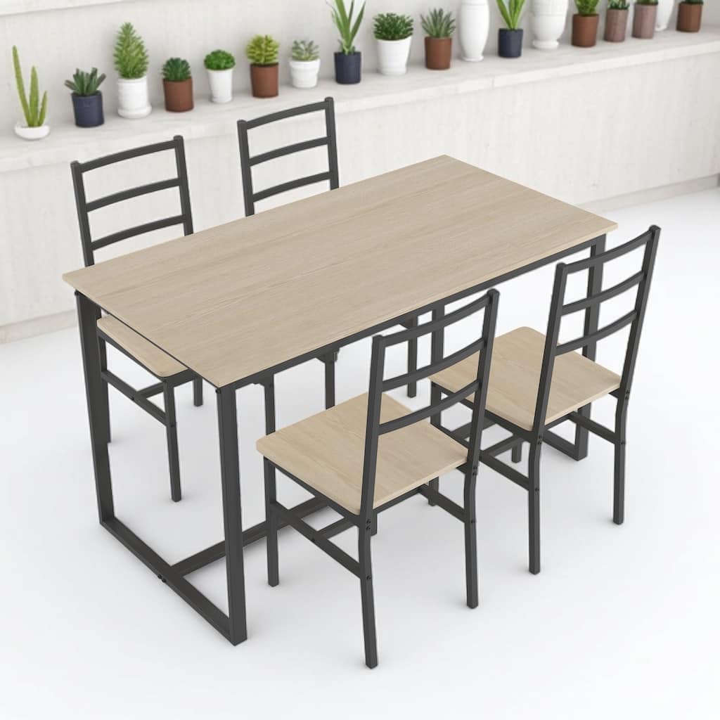 5-Piece Industrial Dining Table Set with Backrest Stools, Solid Metal Frame and MDF, Space-Saving Kitchen Table for Home