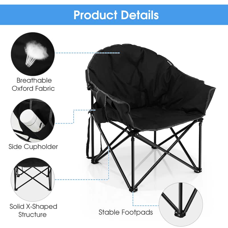 Costway Folding Camping Moon Padded Chair with Carry Bag Cup Holder - 32''x 31.5''x 35.5''
