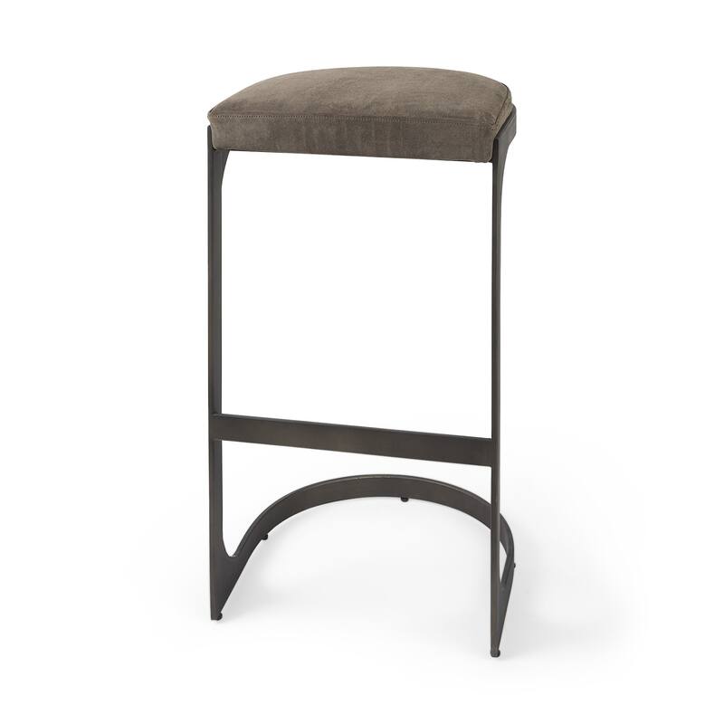 Faux Leather Backless Metal Bar Stools with Footrest - Dark Brown-31.25-Inch