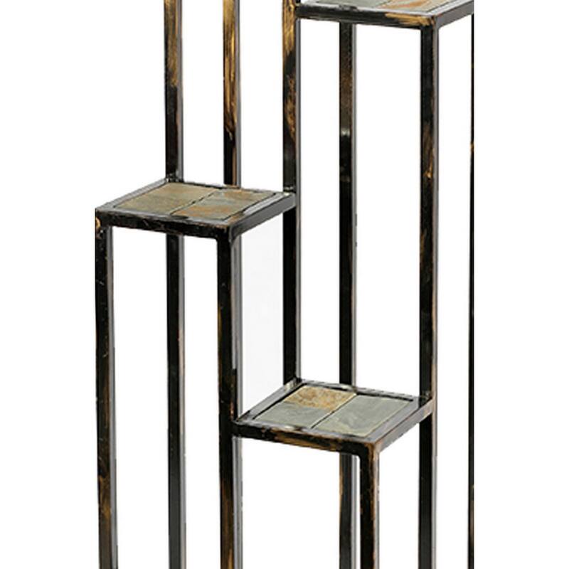 4 Tier Cast Iron Frame Plant Stand with Stone Topping, Black and Gold