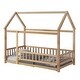 preview thumbnail 6 of 6, Natural Twin Floor Wooden Bed with House Frame & Guardrails