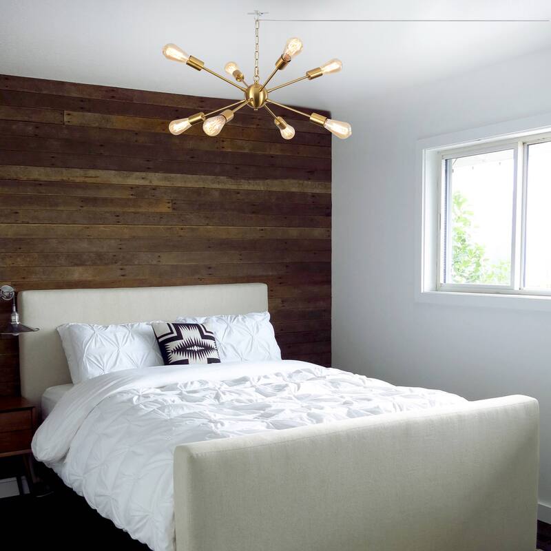 8-Light Hanging Sputnik Linear Chandelier Lighting with Plug for Kitchen Island