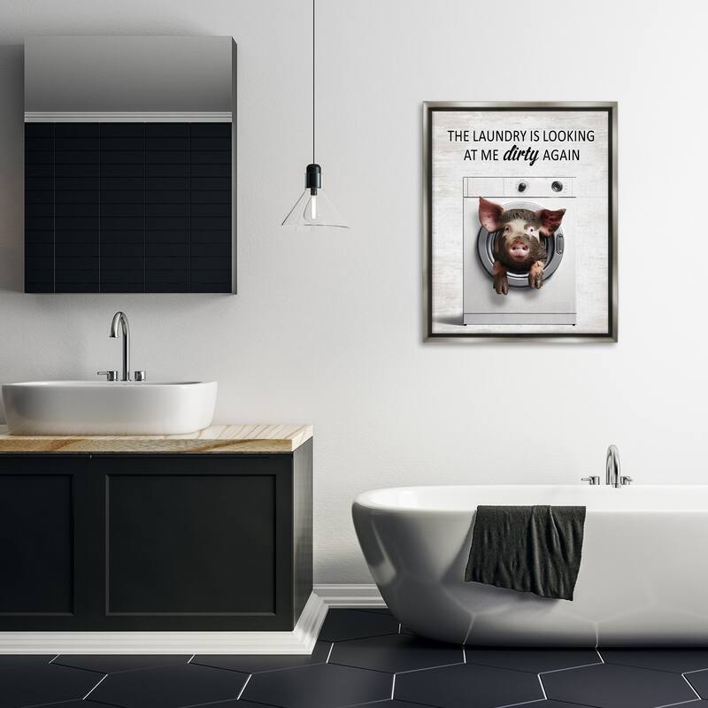 Stupell Laundry Looking At Me Dirty Framed Floater Canvas Wall Art Design By Lettered and Lined