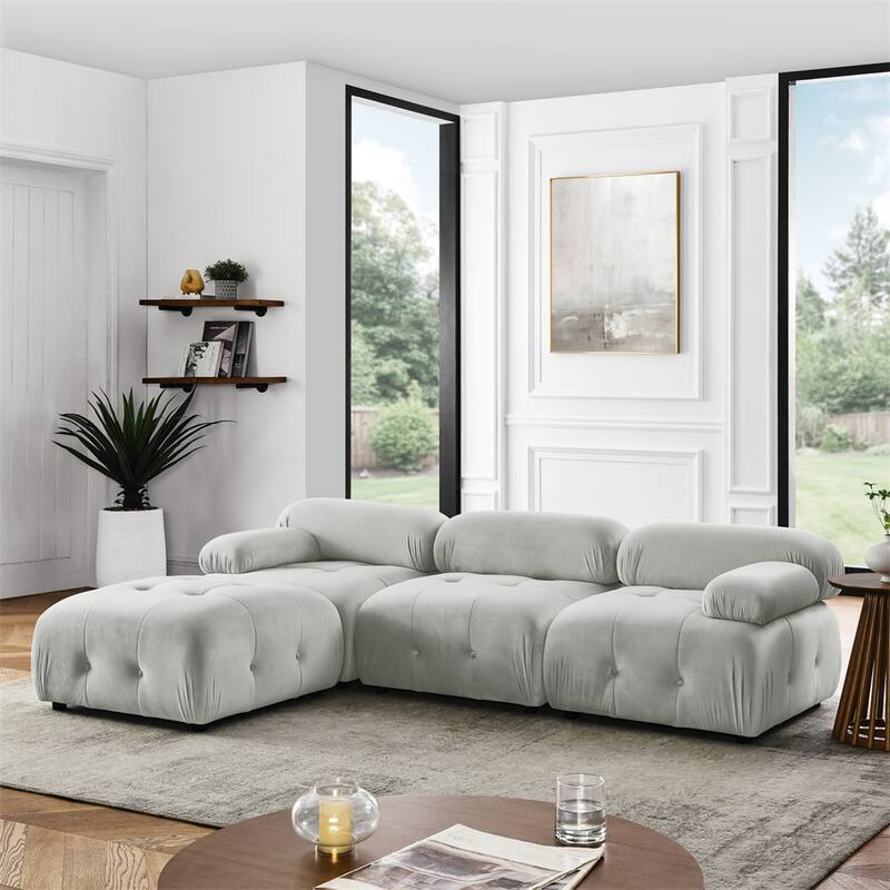 Modular L Shaped Sectional Sofa, Button Tufted Designed with Ottoman