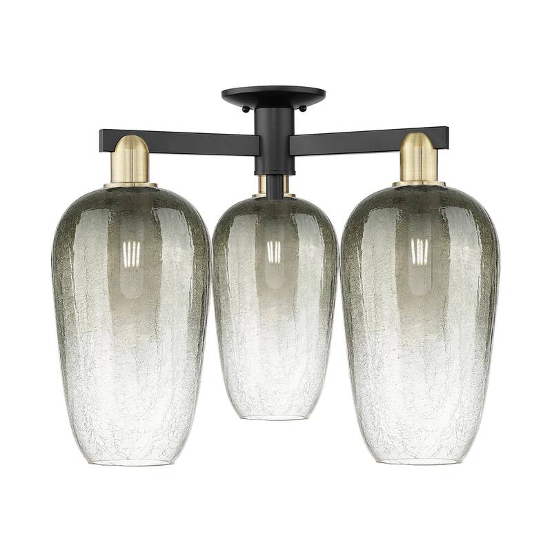 Innovations Lighting 716-3F-17-25 Brookhaven Flute Semi-Flush - Black Antique Brass / Slate