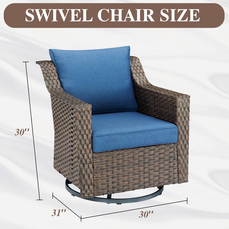 360° Rotating Wicker Patio Bistro Sets with Coffee Table - Brown