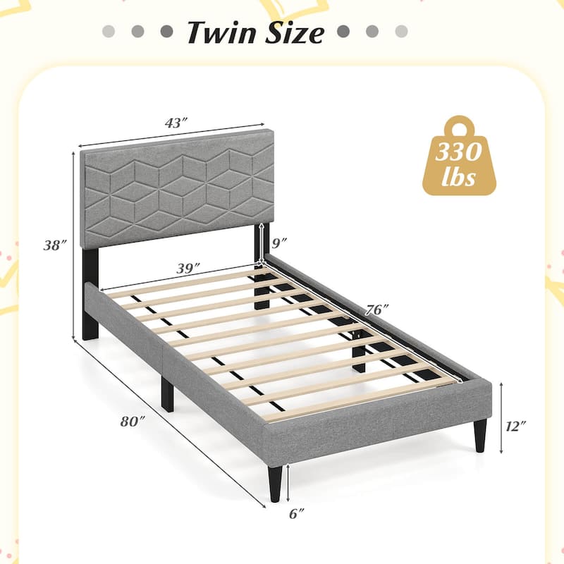 Costway Twin/Full/Queen Size Bed Frame with Linen Fabric Upholstered