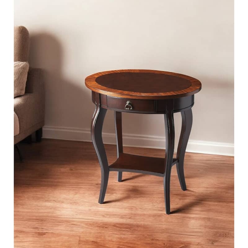 25 Inch Oval Wood Coffee Table with Drawer and Shelf Storage - 32” x 32” x 18”